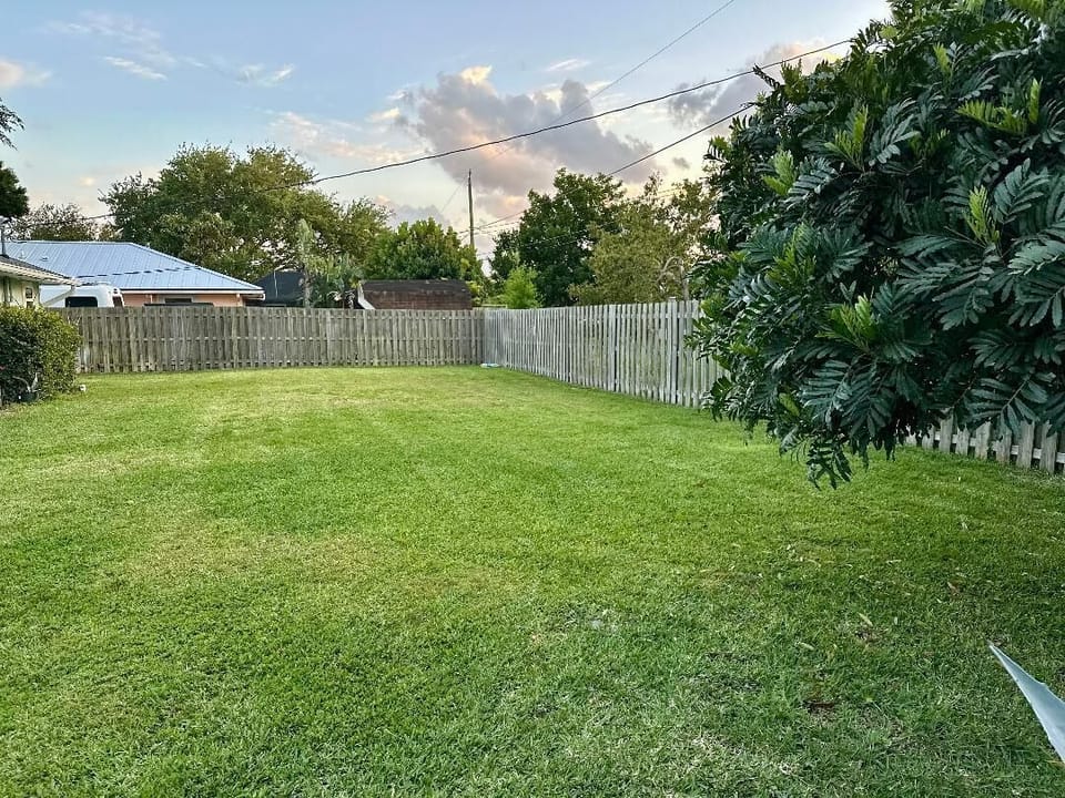 Backyard, fenced in