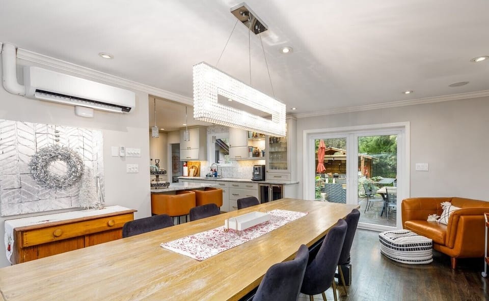 Dining room that opens to the living room, kitchen and backyard.