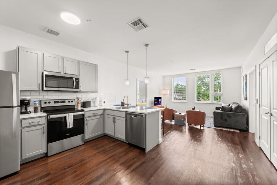 Open kitchen and dining area