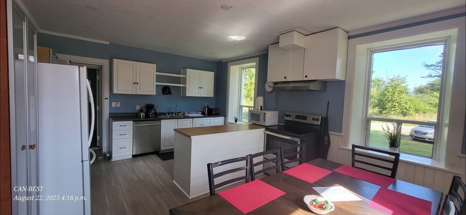 kitchen and eating area