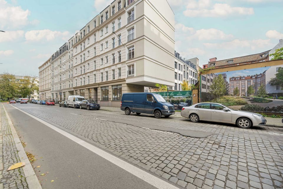 Facility building and street.