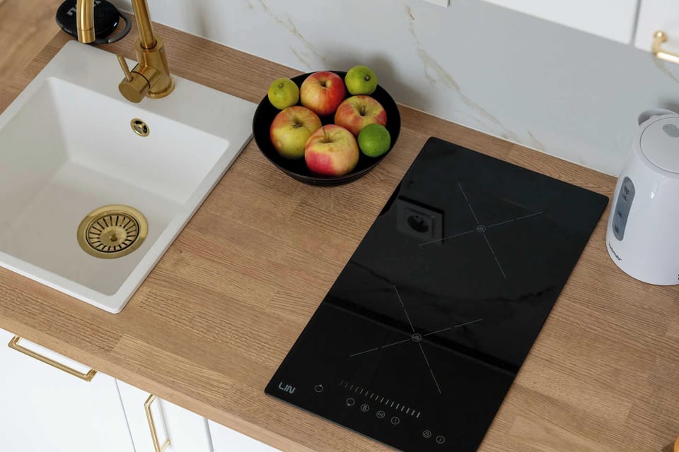 Induction cooktop and sink in the fully equipped kitchenette.