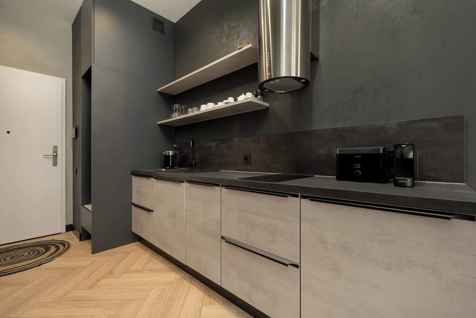 Kitchen with microwave
