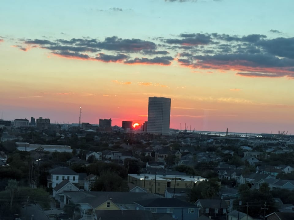 Sunset view of the city from balcony