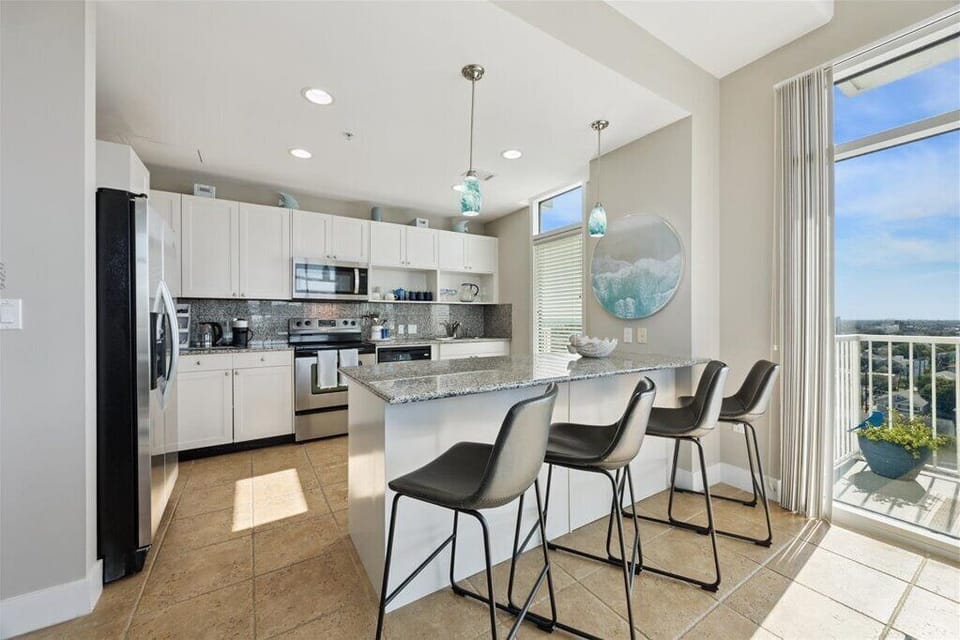 Kitchen and island-dining area.