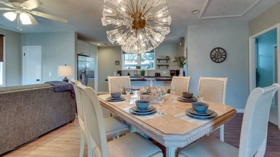 A beautiful focal point in the home with elegant lighting above.