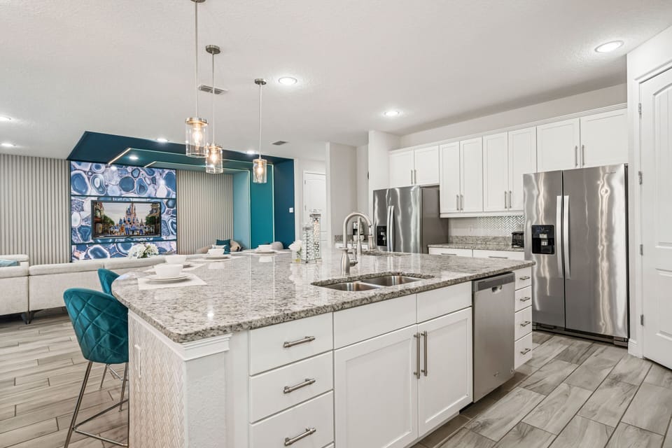 Open space kitchen with the living area view