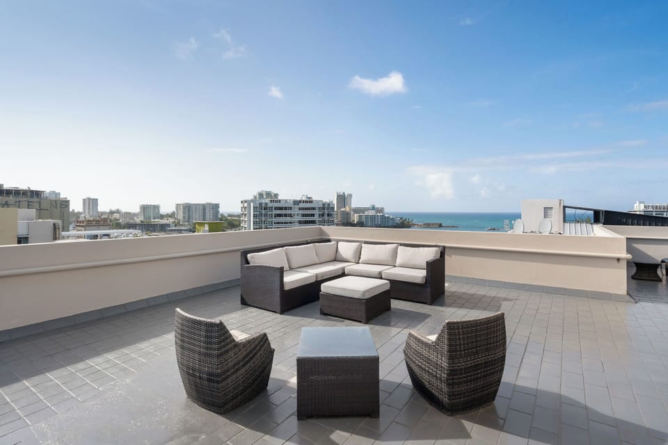 Ideal for sunbathing or enjoying a cocktail at sunset on the roof-top.


