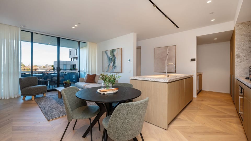 Dining table for four, one chair in the bedroom 