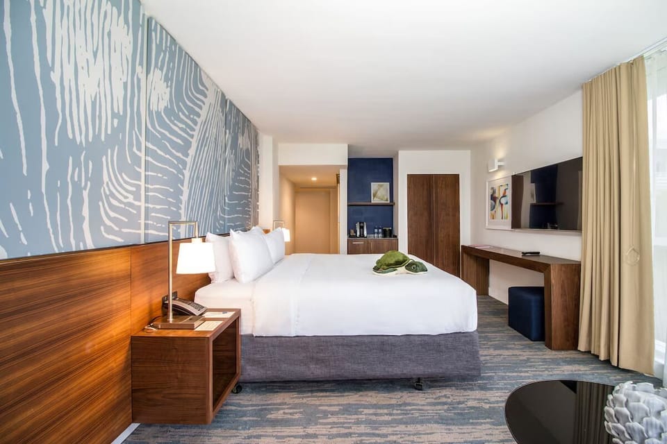 Settle in with a cozy bed and streamlined work space.