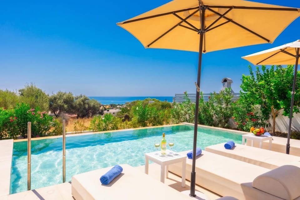 Private pool and terrace with sea views