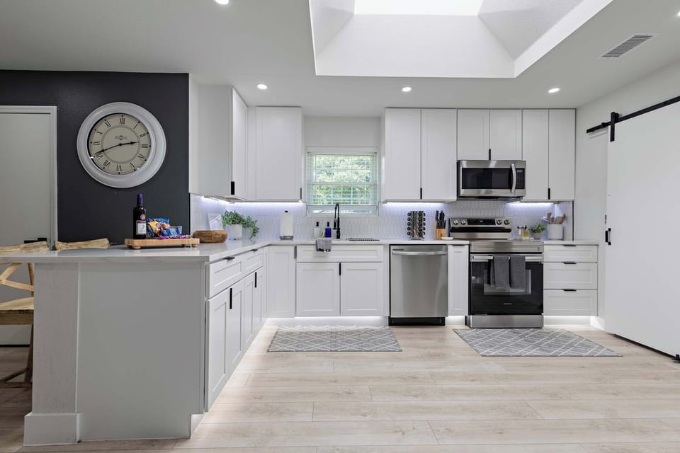 Fully stocked gourmet kitchen.