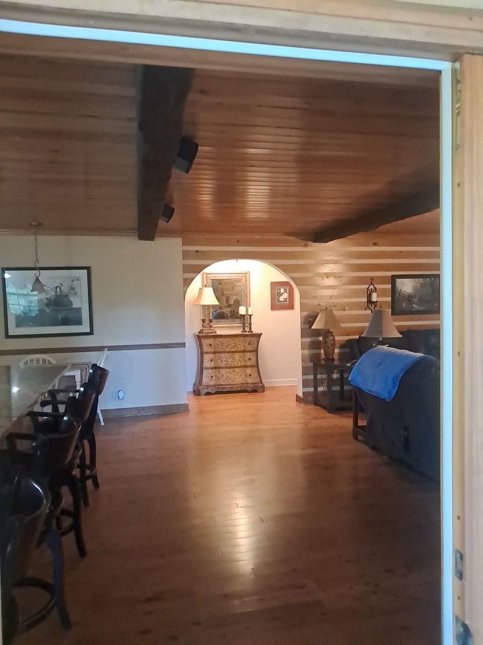 Hallway leading to bathrooms & bathrooms