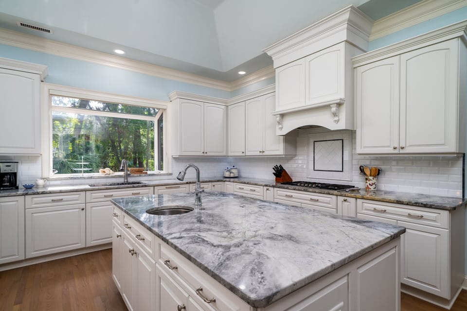Well stocked kitchen and prep island for your gourmet meals.