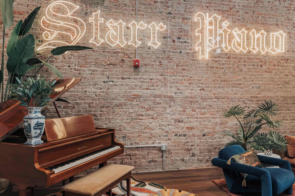 The baby grand piano in the living room invites you to experience a piece of Nashville’s rich musical heritage.