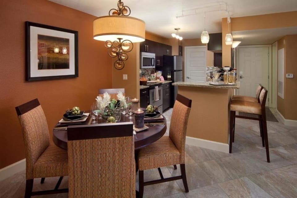 Host an intimate dinner in this warmly lit dining nook.