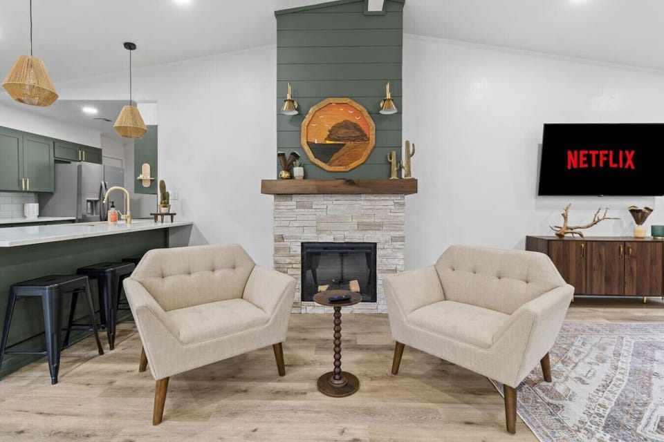 Living Space with Electric Fireplace and Smart TV