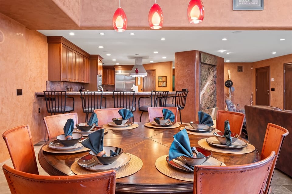 View from dining table to kitchen