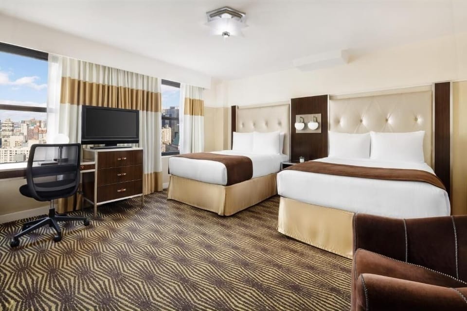 Wake up refreshed in a bright double-queen room with views.