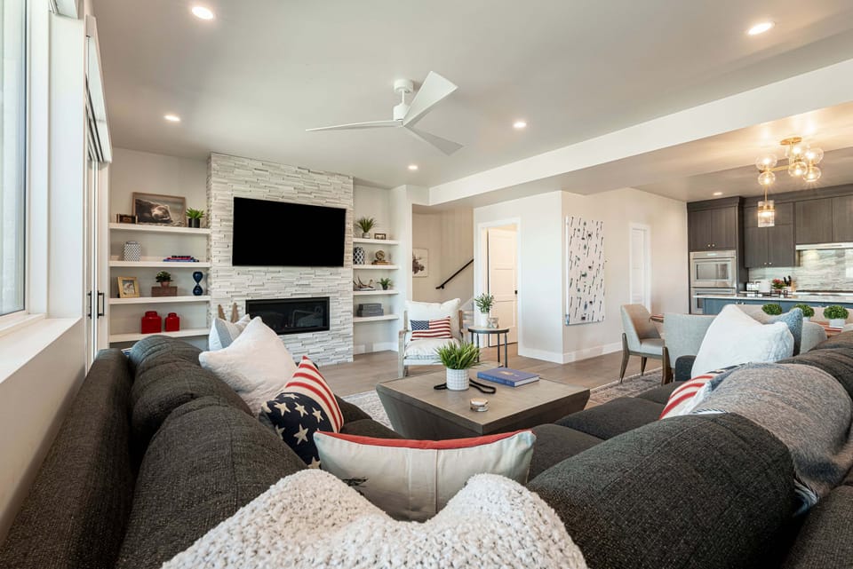 Living room with a gas fireplace and smart TV