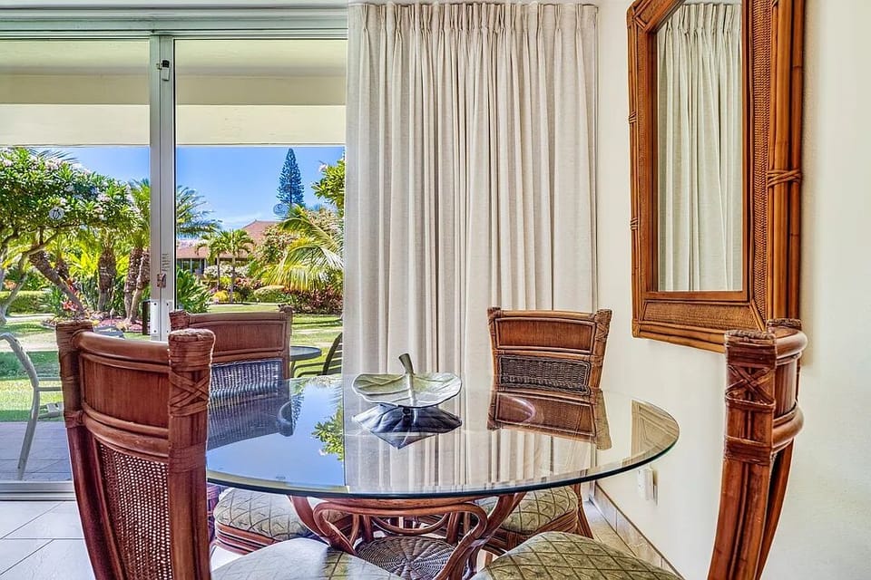 Enjoy meals together at the indoor dining table for four