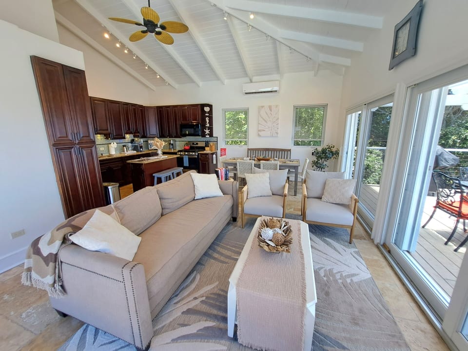 Living room and kitchen area.