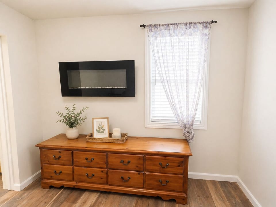 Dresser and fireplace 