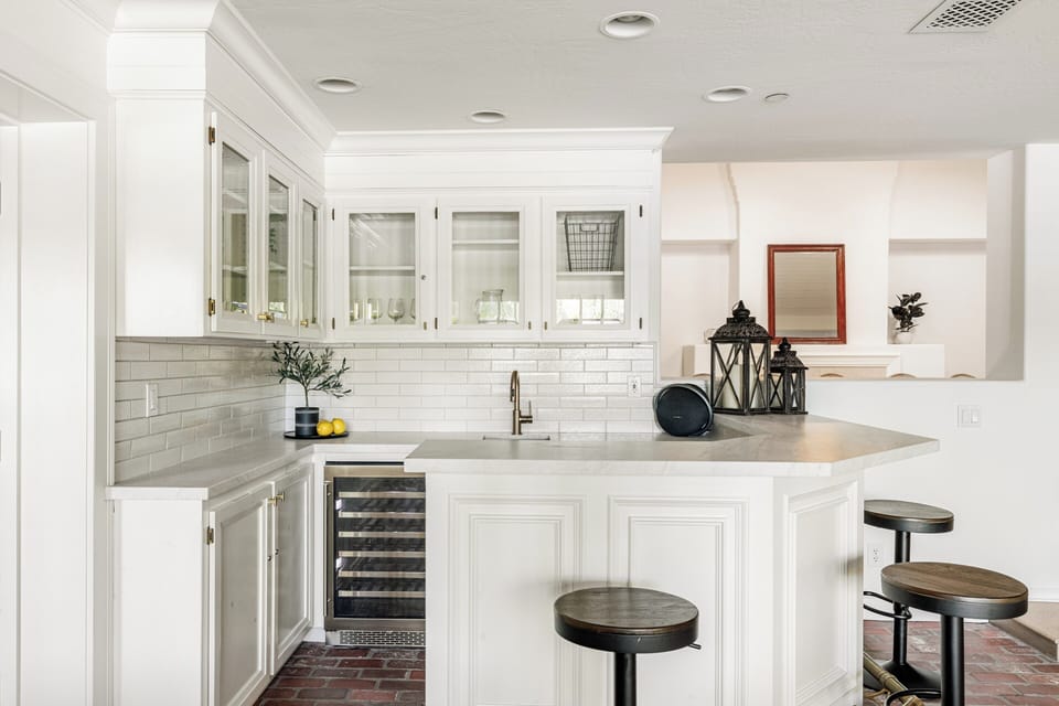 Living Room Wet Bar with Drink and Wine Refrigerator 