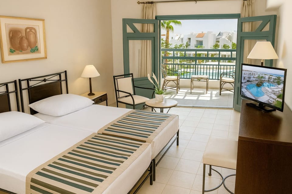 Breathe in sunshine from bed with a private balcony view.