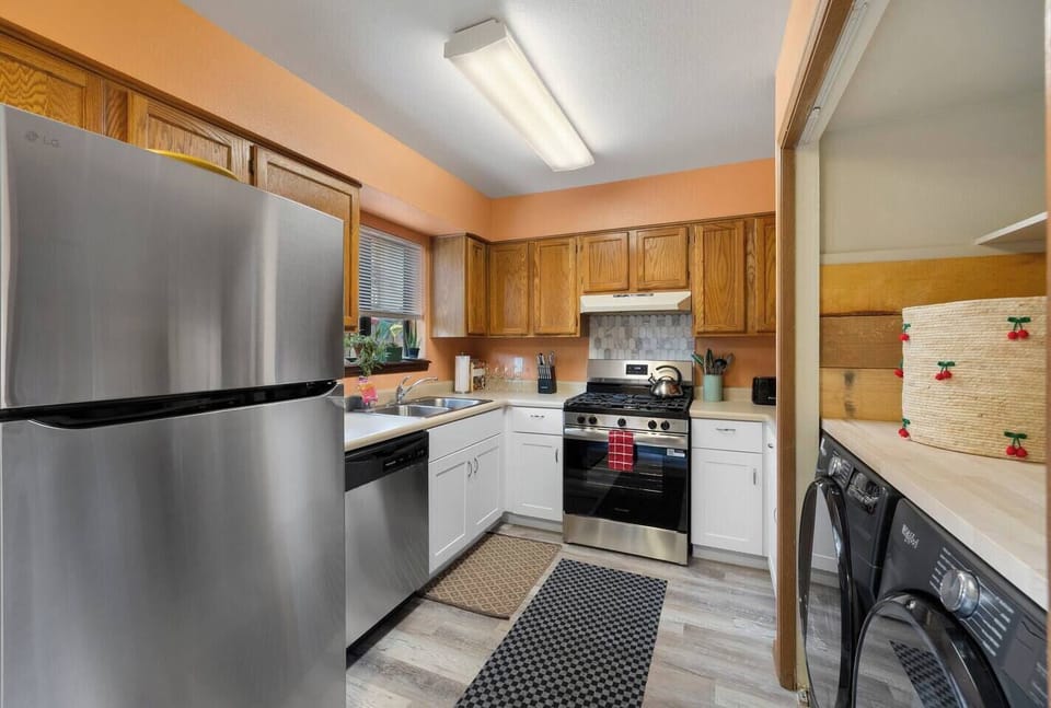 Kitchen is fully stocked with everything you need to make meals, gas stove too for you chefs.