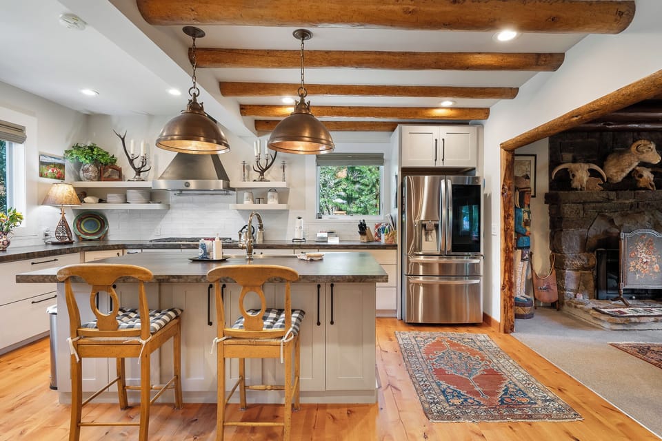 Modern kitchen in historic cabin