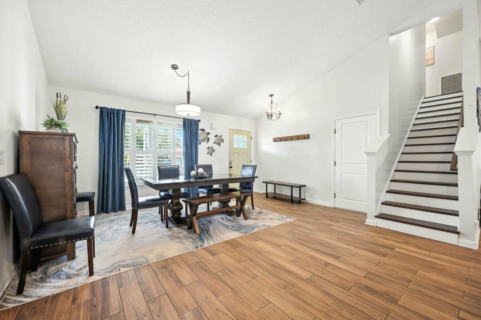 Dining area with table and seating for 6