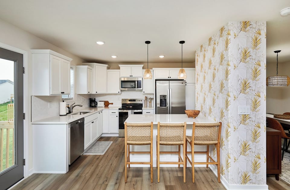 Fully Stocked kitchen with great views of pond 
