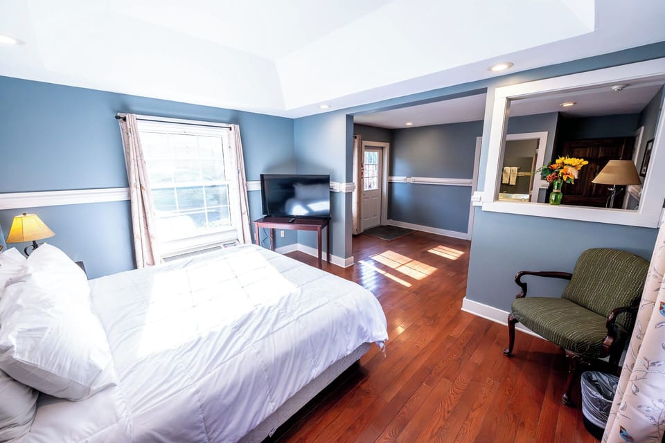 Stretch out and relax with windows framing peaceful outdoor views.