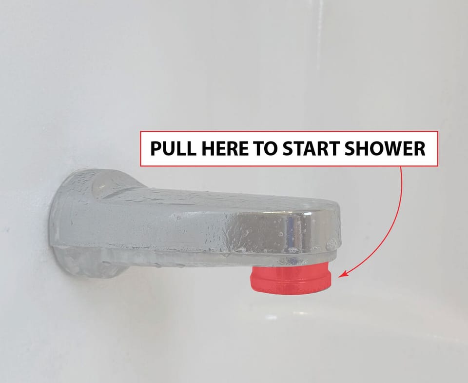 To start shower please pull down on highlighted area.
