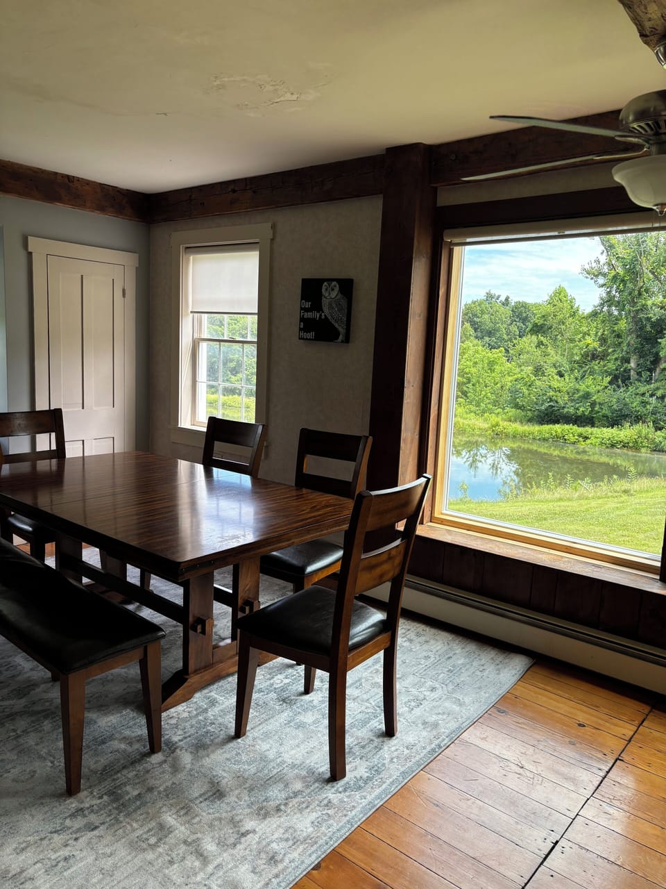 Dining area with pond view