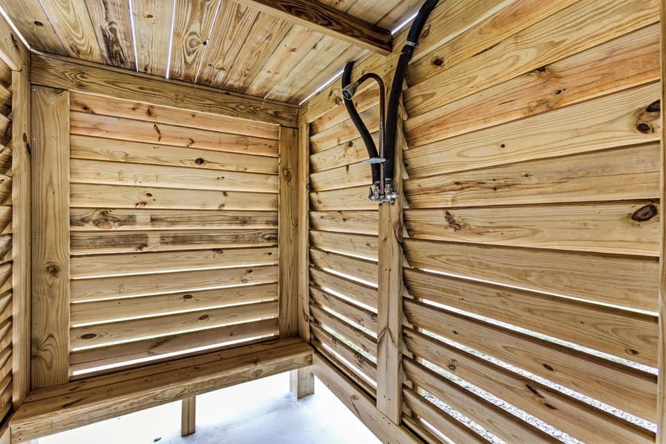 Outdoor shower to rinse off the sand