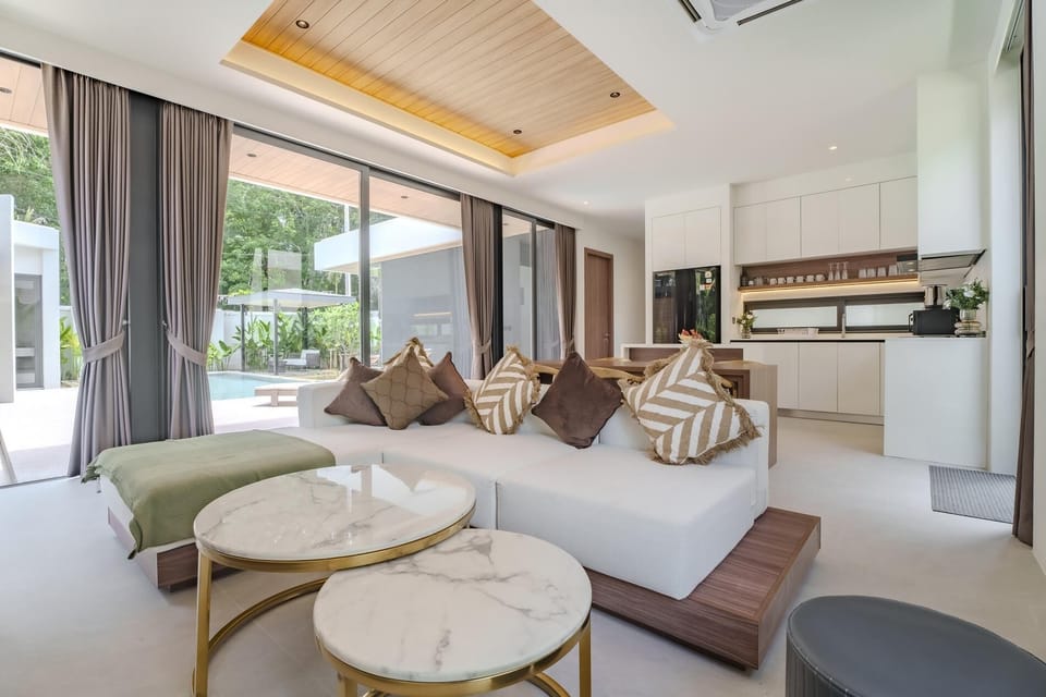 Living Room, Kitchen, Pool View