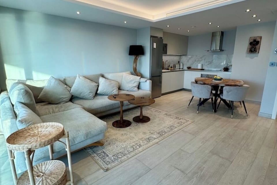 Living room with open plan kitchen