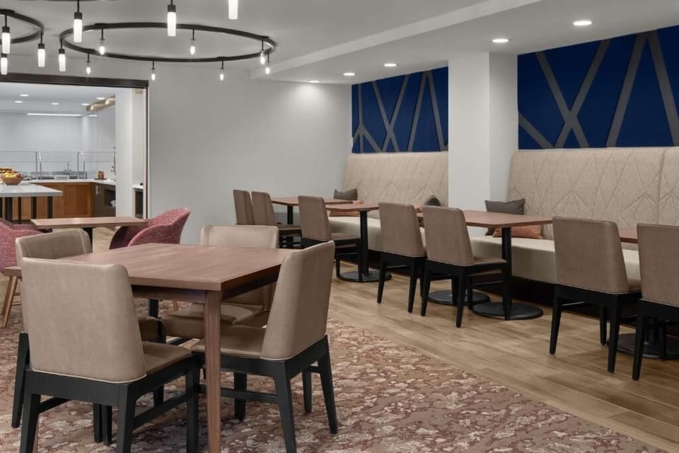 Settle into spacious banquettes for easy group meals together.