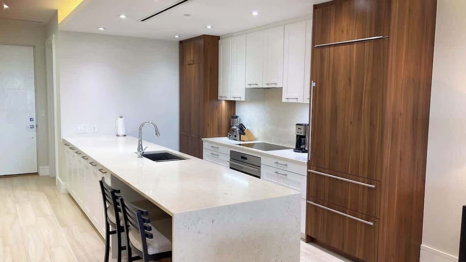 Modern kitchen with counter seating for 2