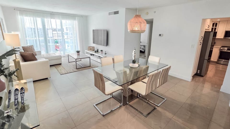 Dining room, living room and kitchen
