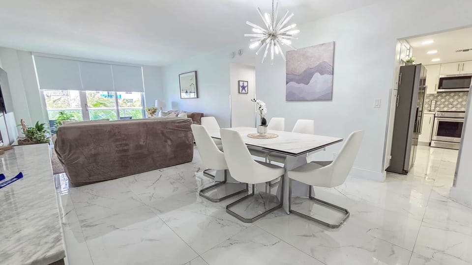 Dining room, living room and kitchen