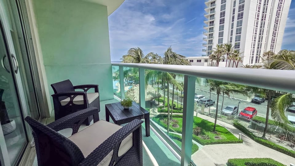 Balcony with pool view