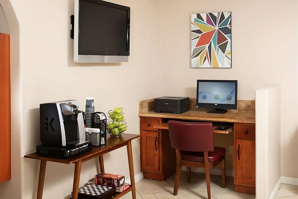 A laptop friendly space with a free coffee or tea.