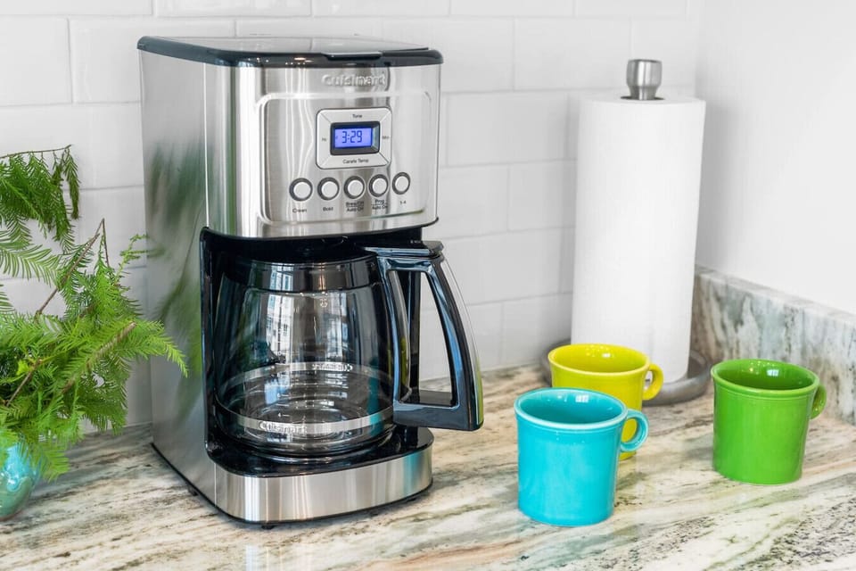 The coffee and tea station includes all the essentials to start your day