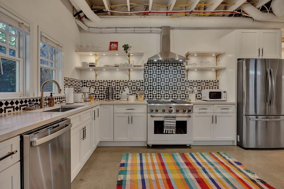 Eye-catching geometric tile backsplash that adds bold style and personality