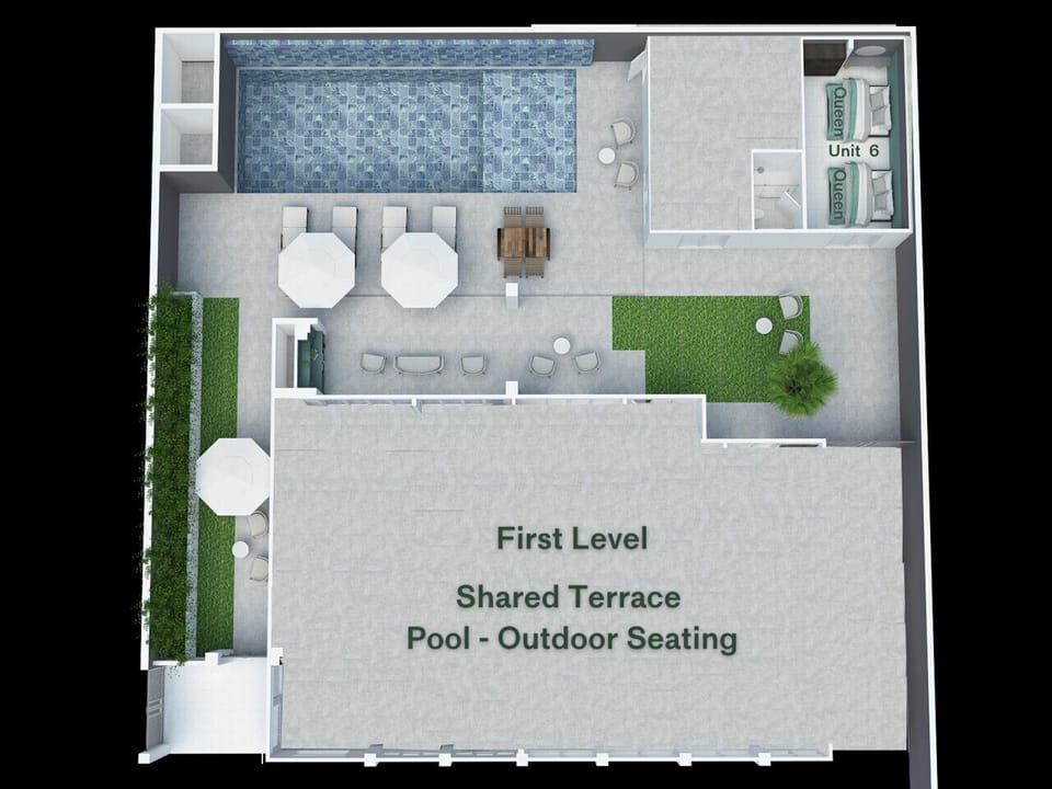 Property layout, showing your private suite and outside shared spaces