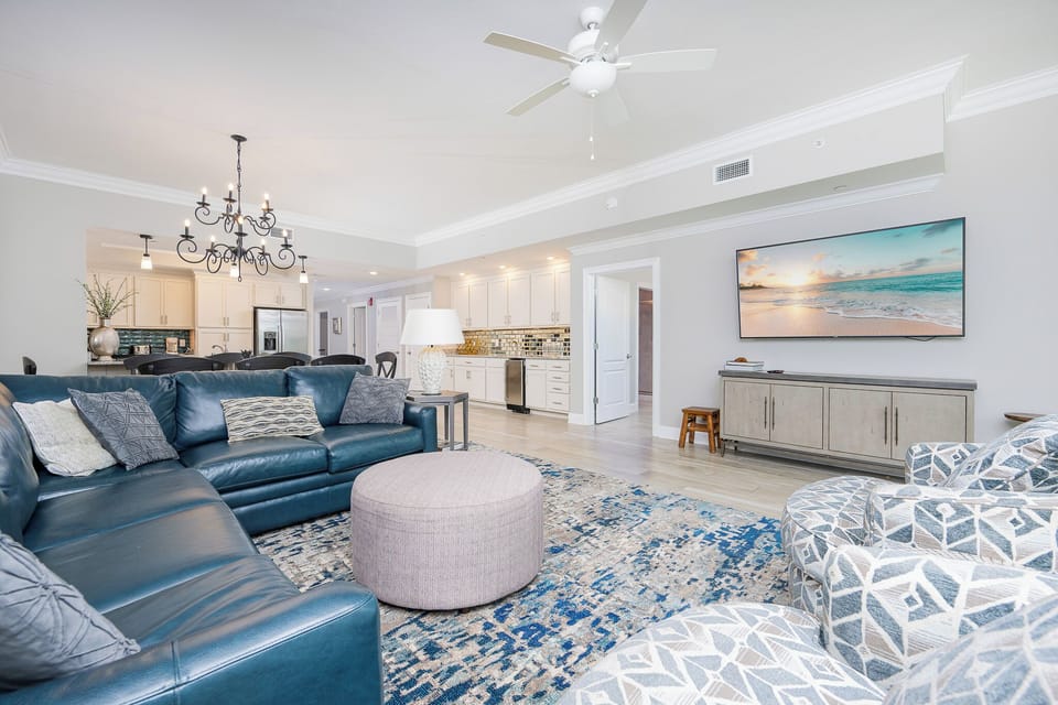 Settle into this welcoming family room and stream shows on the TV admiring the stylish design