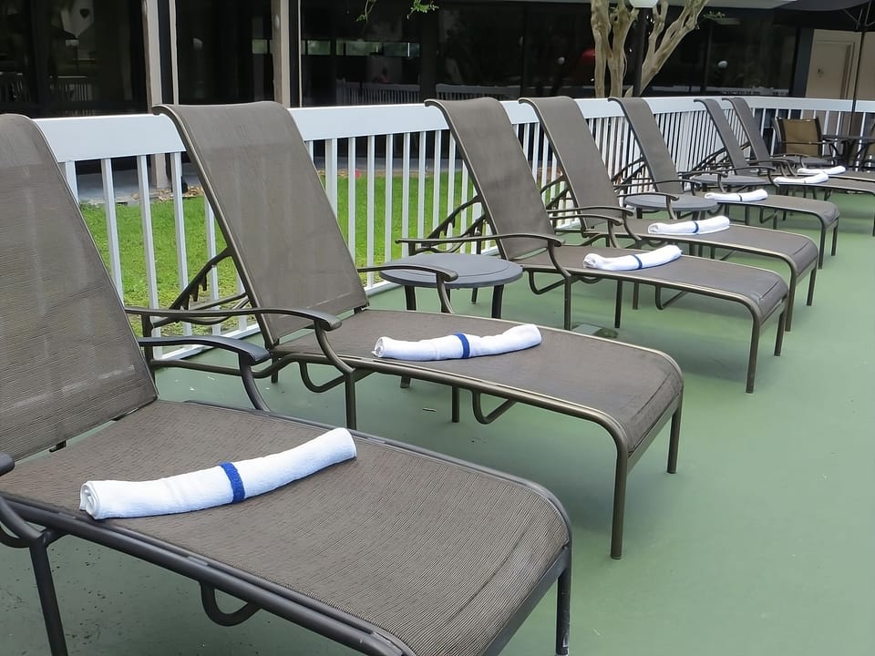 Large swimming pool and poolside loungers